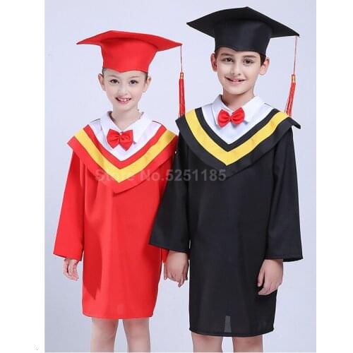 Children Academic Graduation Robes Students Bachelor School Uniform Kids Class Team Gown Dress Caps Stage Party Roleplay Costume