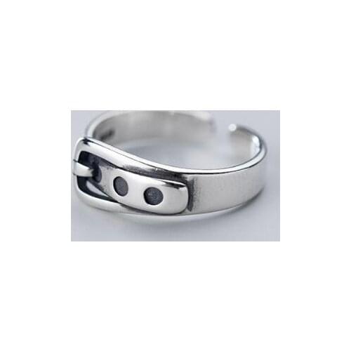 Retro 100% Authentic REAL.925 Sterling Silver Buckle Band Adjust Rings GTLJ1620