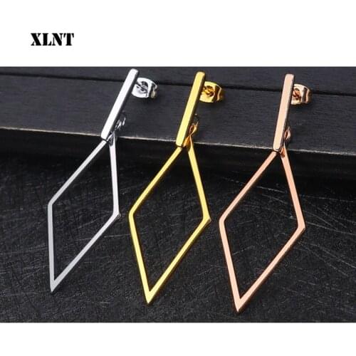 XLNT Classic diamond Shape Hoop Earring 1 Pair R Loop Circle Gold/silver color Hoop Earring Large Size Punk Earrings For Women