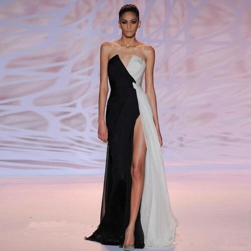 Backless Formal Celebrity Dresses A-line V-neck Chiffon Slit Sexy Long Evening Dresses Famous Red Carpet Dresses