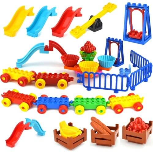 Compatible Duplo Big Building Blocks bricks Train base Slide Ladder Swing Large size base plate Letters Numbers Food Accessories