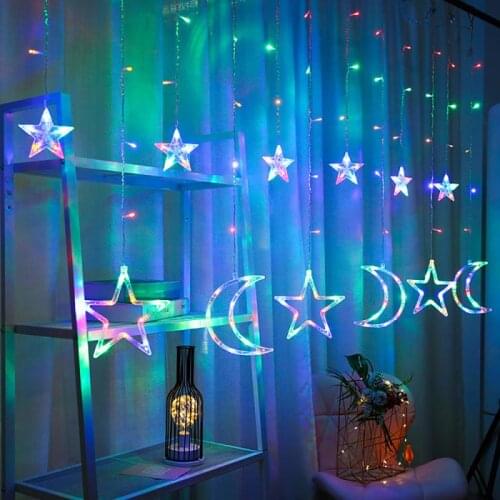 Moon Star LED Fairy String Light Garland EID Mubarak Ramadan Decoration for Christmas Holiday Lighting Wedding Party Decorative