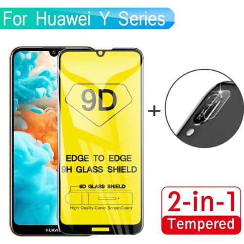 2PCS 9D Full Glue Tempered Glass For Huawei Y5 Y6 Y7 Y9 2019 Camera Screen Safety Glass For Huawei Y6 Y7 Y9 Pro Prime 2019 Glass