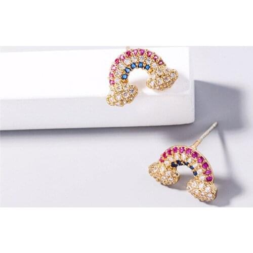 Sweet Cute Color Zircon Rainbow Stud Earrings for Women Korean Fashion Teen Girl Dating Jewelry 2021 Trendy Wholesale