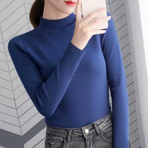 2021 Autumn Winter Women Pullovers Sweater Knitted Korean Elasticity Casual Jumpers Fashion Slim Mock Neck Warm Female Sweaters