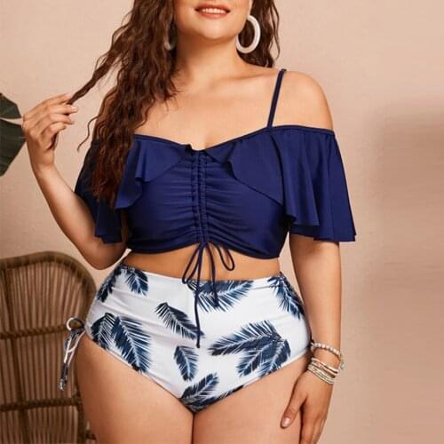 Plus size Strapless Swimwear Women Ruffle Bandage High Waist Wrap Chest Sexy Large Split Swimsuit Bikini Купальник Слитный