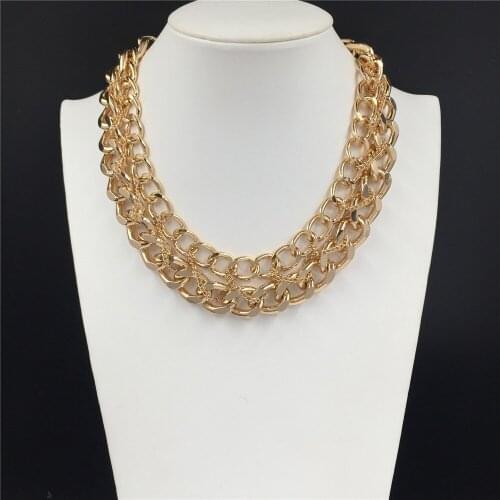 Chunky Gold Color Plating Two Chain Connectd Wrapping Link Heavy Layered Necklace For Women Girl Casual Elegant Gorgeous Jewelry