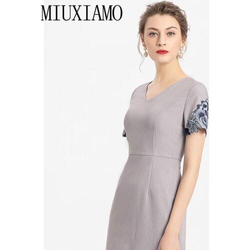 MIUXIMAO 2020 Summer Dress Runway Design Casual Dress Women Flower Embroidery Elegant Slim Vintage Dress Women Vestidos