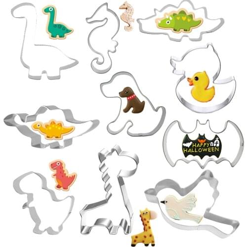 10pcs Cookie Biscuit Cutters Mold Stainless Steel Dinosaur Shape Animal DIY Mould 3D Pastry Cookie Baking Cake Decorate Tools