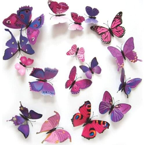 12Pcs DIY Lifelike 3D Multicolor Art Design Butterfly Magnet Fridge Magnet Wall Stickers Kids Baby Rooms Kitchen Home Decoration