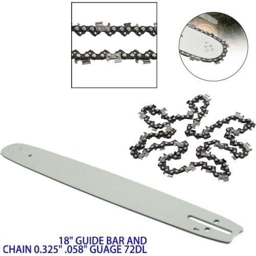 18" Inch Guide Bar & Chain 0.325" .058" Guage 72DL Fits Chinese Chainsaw 4500 5200 5800, 45cc 52cc 58cc 62cc Tarus Timbertech