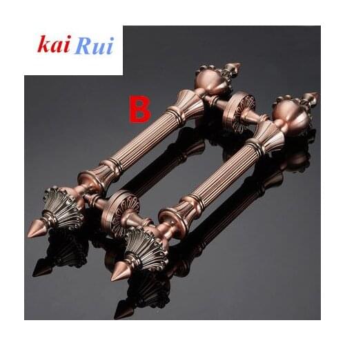 2PCS antique brass wood door handle 330 437MM Unfold Install antique copper big gate door pull silver chrome wooden door handles
