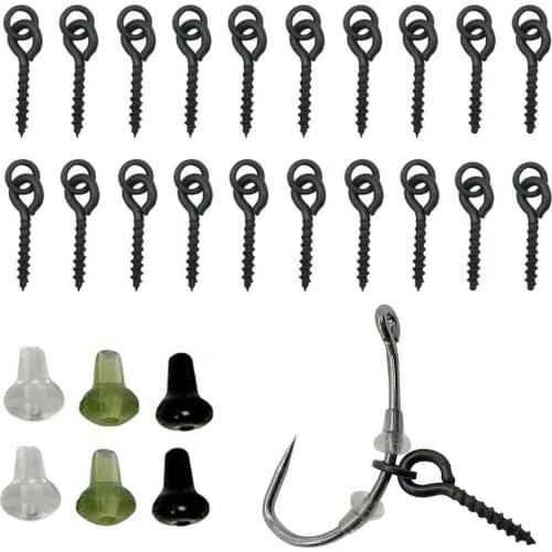 20Pcs Carp Rig Ring Stops with 20Pcs Boilie Bait Screw Fishing Accessories Kit Boilie Bait Screw