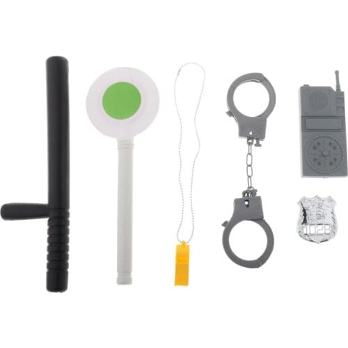 7x Boy Fancy Dress Role Pretend Play Police Costume Kit Toy Cuffs Badge Whistle
