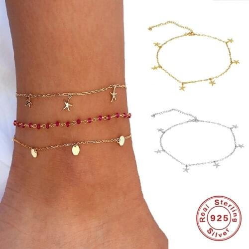 AIDE Vintage Starfish Pendant Anklets for Women Bohemian Summer Beach Anklet Bracelet On Leg Silver 925 Jewelry tobillera