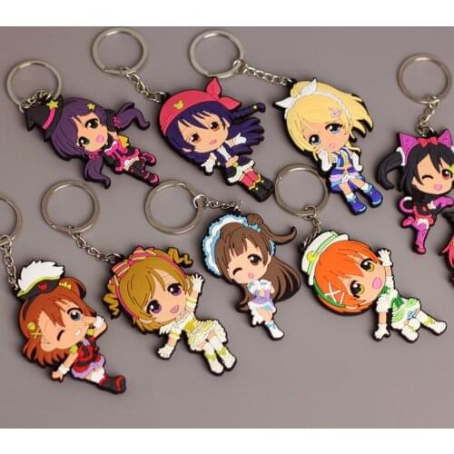 9Style Anime LoveLive Keychain Love Live Kotori Minami Nico Sleepy Girl Super Cute Animal Twoside Print Keyrings Fans Gift