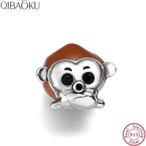 925 Sterling Silver Beads Animal Monkey Zodiac Jewelry Red Bead Pendant Charm Bracelet Suitable for Woman Fashion Jewelry