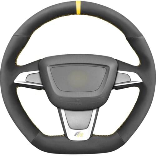 Black Suede Yellow Marker Steering Wheel Cover For Seat Ibiza (6J) (FR) 2012-2015 Ibiza (6J) (CUPRA) 2012-2015 Mii FR 2013-2020