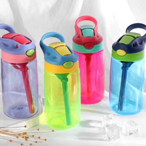 Kids Sports Water Bottle with Straw and Button Carrier Handle Lid Tritan Plastics BPA Free for Travel Hiking School Red 450ml