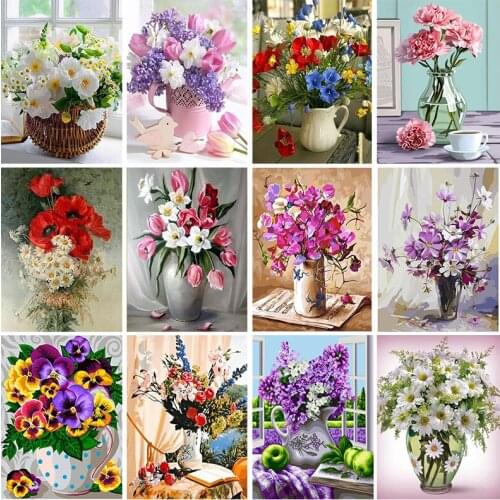 Gatyztory Frame Flowers Paint By Numbers For Adults Kids Handpainted Oil Painting Canvas Drawing DIY Gift Home Wall Decor