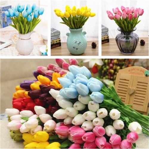 1pcs White Pu Mini Tulip Flowers Real Touch Wedding Bride Flower Bouquet Artificial Silk Flowers Home Decorations Party Supplies