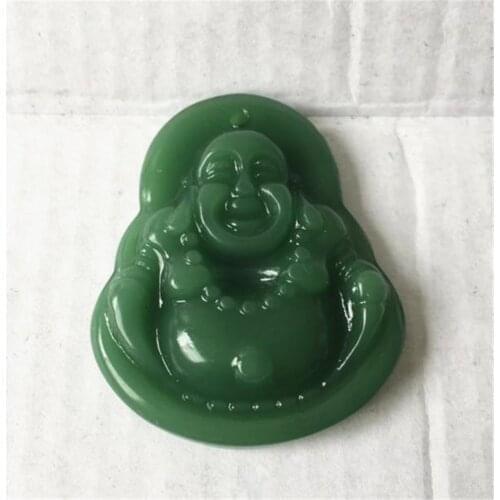 China Green Jade Jadeite Buddha Buddhist goddess Amulet Pendant Necklace