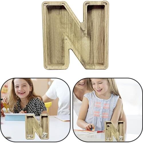 26 English Alphabet Piggy Bank Wooden Letter Money Saving Box Jar Coins Storage Box Personalized Storage Tank Desktop Ornament