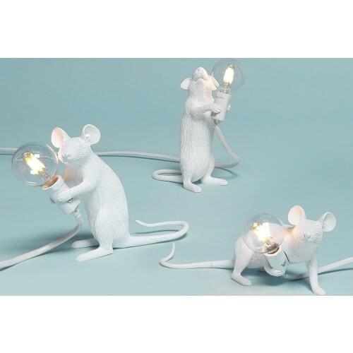 Creative Resin Animal Rat Mouse Table Lamp Small Mini Mouse Cute LED Night Lights Home Decor Desk Lights Lovely Bedside Lamp