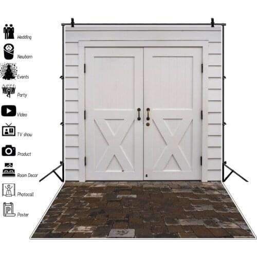 Laeacco Vinyl Backdrops For Photography Gray White Door Brick Floor Rural Porch Scenic Photographic Backgrounds Photo Studio