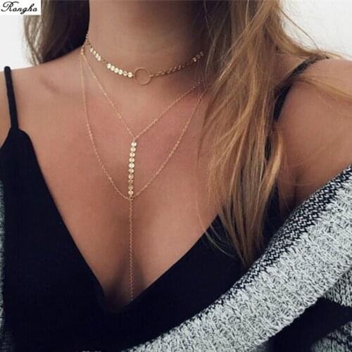 Fashion Brand Punk Metal Stars Chokers necklace for women Chunky necklace jewelry Gold multi layers tassel pendant necklace