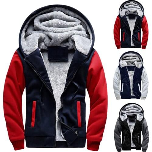 Mens Casual Plush Blouse Splice Sleeve Hooded Coat Long Sleeve Zipper Pocket Coat High Quality Simple Warm Tops Free Shipping