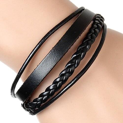 ZMZY Lucky Vintage Multilayer Punk Braid Leather Bracelet for Men Black Wristband Male Jewelry Vintage Fashion Best Gifts