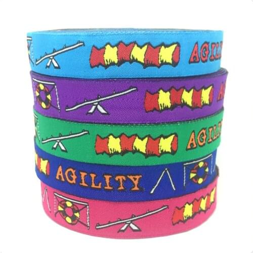 NEW 5 different colors wholesale 5/8 '(16 mmx10yards) Polyester Woven Jacquard Ribbon with Agility for dog collar KTZD15102888