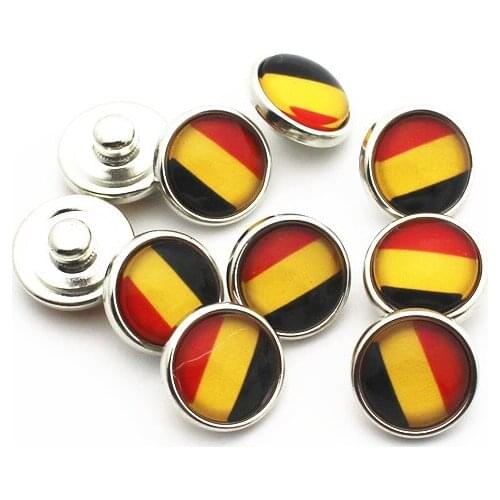 New Arrival 20pcs/lot 12mm Glass Belgium national flag Snap Buttons Fit DIY Snap Bracelet Snap Button Charms Jewelry