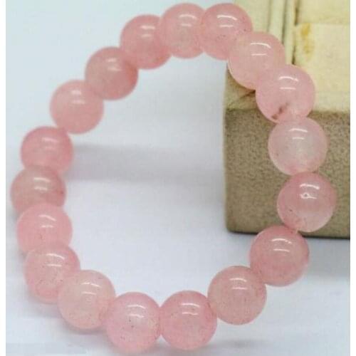 New hot Natural 10mm Fashion round Pink Jade gems tone beads Bangle bracelet 7.5"