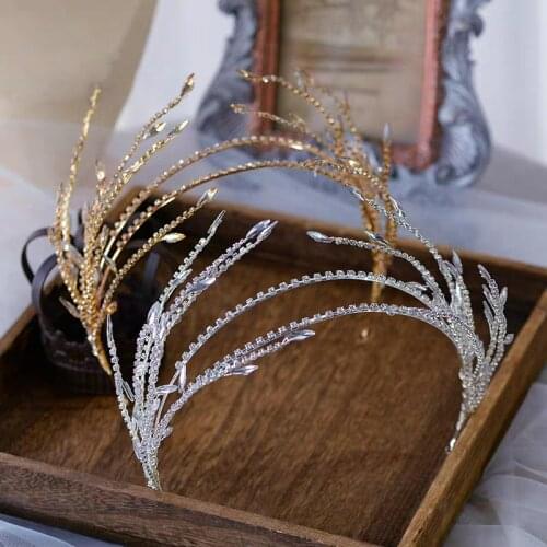 Baroque Crystal Rhinestone Tassel Leaf Hairband Women Bridal Wedding Tiara Hair Accessories Crown Hairwear Jewelry