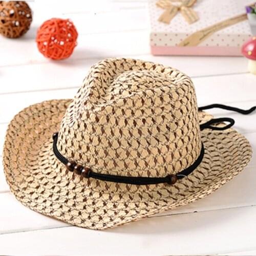 RUHAO Summer Kids Beach Hats Boy Jazz Straw Sun Hat Casual Panama Cap Male Fedora Western Cowboy Hat For child Visor Cap
