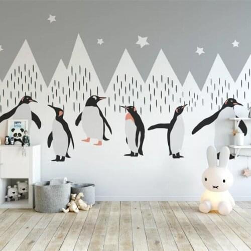 Custom 3D Cartoon Mural Wallpaper Modern Snow Mountain Penguin Animal Wall Painting Childrens Bedroom Background Wall Paper 3 D