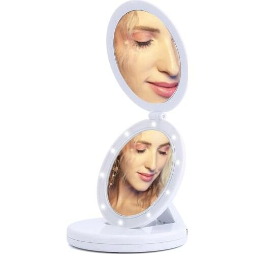 Portable LED Light Makeup Mirror Double-sided Rechargeable 360 Round Mirror Tabletop Lamp 5X Magnifying Fill Light Mirrors