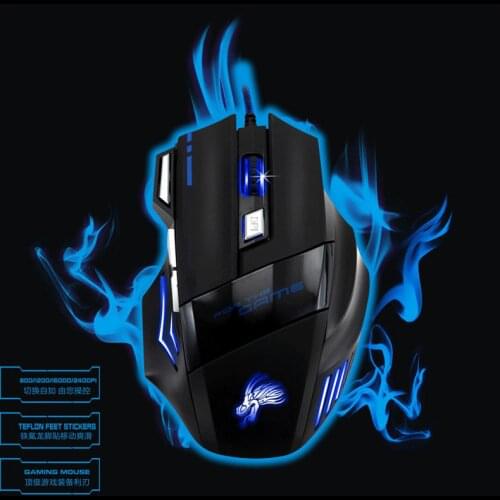 Four-speed adjustable Dpi (1000 to 5500) wired mouse, ergonomic gaming mouse USB rainbow LED light, used for office and games