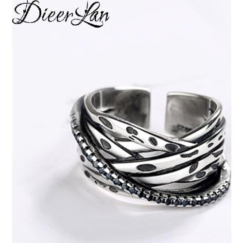 DIEERLAN 925 Sterling Silver Multilayer Irregular Rings For Women Wedding Jewelry Adjustable Antique Finger Ring Anillos