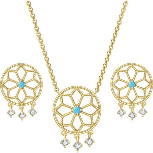 Earrings Necklace Jewelry Set For Women Tassel Hollow Flower Light Gold Color Wedding Bride Jewellry Wholesale S537
