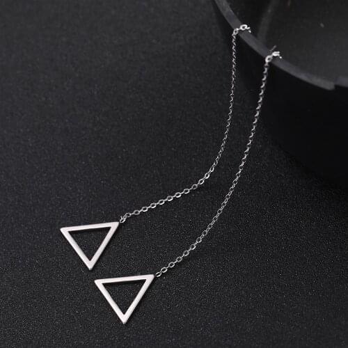 Sipuris Korean Geometric Triangle Drop Earrings Women Stainless Steel Long Linear Threader Earrings Dangle Earring Jewelry
