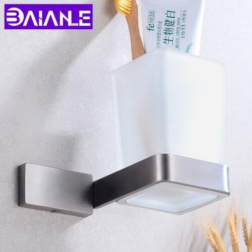 Modern Toothbrush Holder Set Glass Cup Stainless Steel Cup Tumbler Holders Wall Mounted Toothpaste Rack Bathroom Hardware
