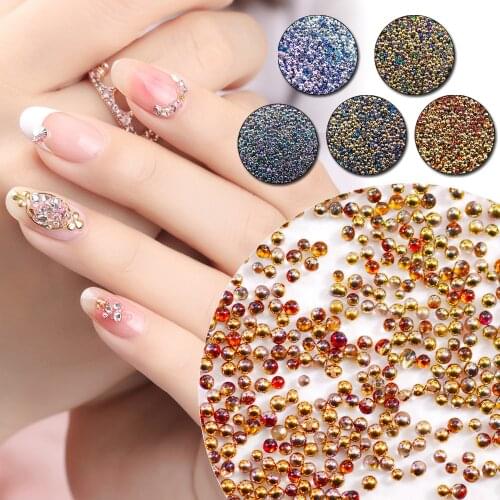3D Round Ball Shape Nail Art Glass Crystal Caviar Tiny Beads 0.6-0.8mm Manicure DIY Decoration Accessories Tips 20g