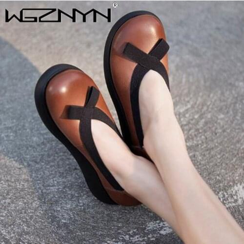 Autumn Women Flats Shoes Genuine PU Leather Women Loafers Ladies Shoes Solid Round Toe Female Shallow Mouth Maternity Shoes