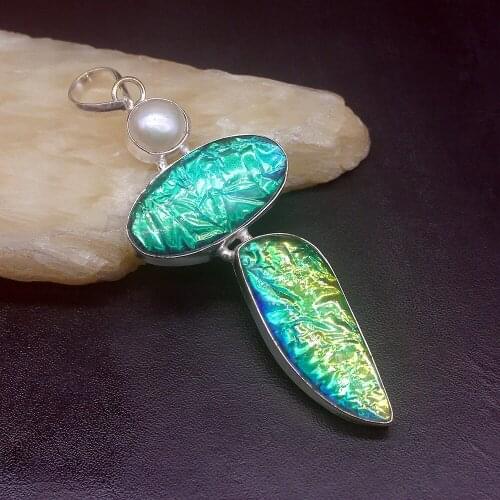 Gemstonefactory Jewelry Big Promotion 925 Silver Gorgeous Hot Sale Dichroic Glass Women Ladies Gifts Necklace Pendant 1148