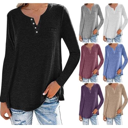 2021 Womens T-shirts Casual Solid Color Pullover Autumn Long Sleeve Loose Top Tee Women Clothing Simp Fashion Korean Tee