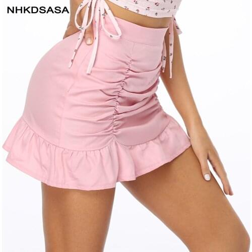NHKDSASA Skirts Womens 2021 Summer Harajuku Sexy Hot Skirt Falbala Zipper Skirts Pure Color Drape Pockets Hip Fishtail Skirts