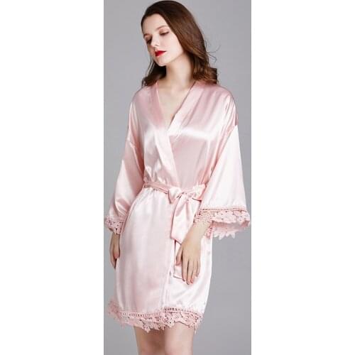 Wasteheart Summer New Fashion Red Blue Pink Sexy Women Robe Lingerie Sleepwear Mini Faux Silk Nightwear Plus Size Woven Robes